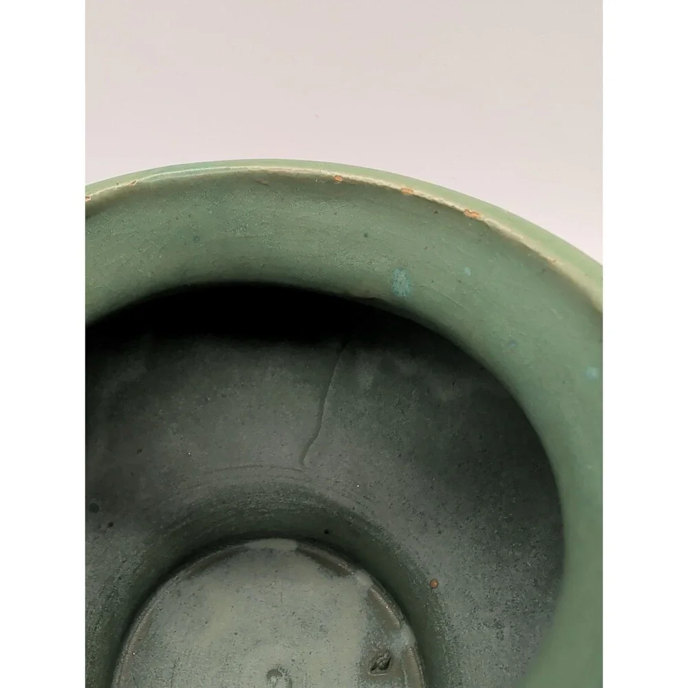 Antique Brush McCoy Art Pottery Bulbous Vase Matte Green Glaze Unmarked